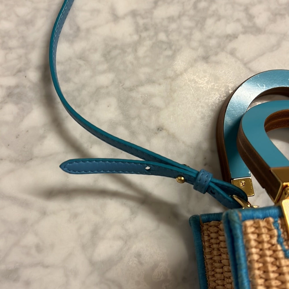 Fendi Sunshine Mini Straw Shoulder Bag Natural Blue - Picture 8 of 14
